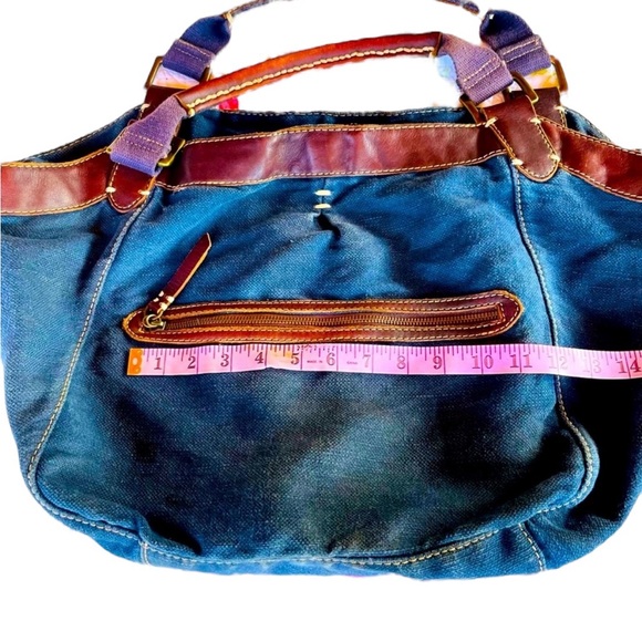 49 Square Miles Bag Denim Blue Canvas and Leather Tote Bag with many Poc… - Picture 6 of 7